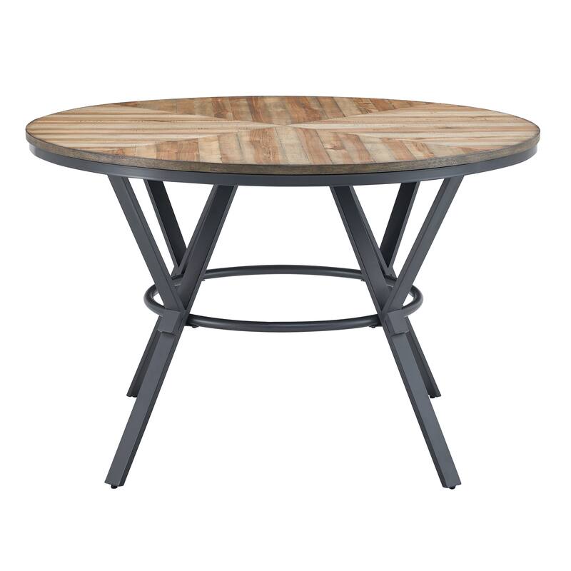Roomfitters Modern Round Dining Table with Splayed Metal Trestle Legs, Light Birch Finish