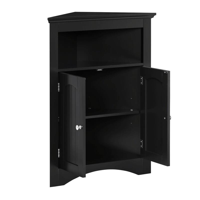 Free-Standing Corner Storage: Perfect for Bathroom, Kitchen, and Living Room. Features Doors, Shelves