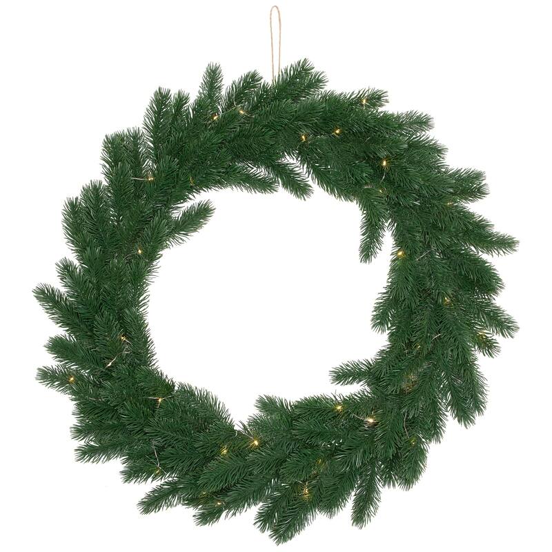 Pre-Lit Battery Operated Lush Pine Artificial Christmas Wreath - 24" - Clear Lights
