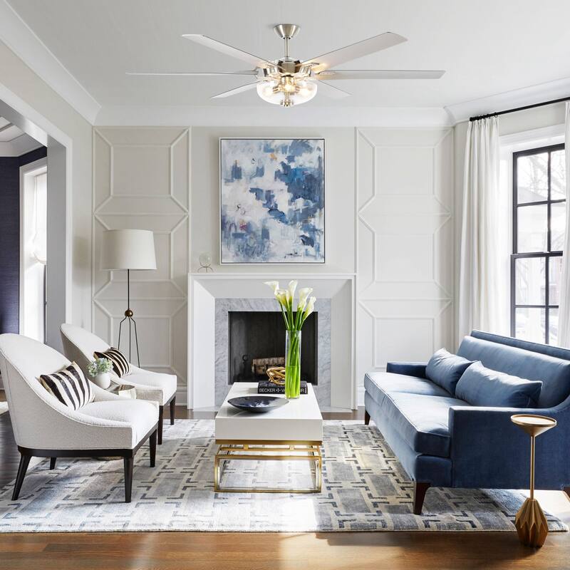 70-in Brushed Nickel Modern Downrod Mount Large Ceiling Fan with Light and Remote