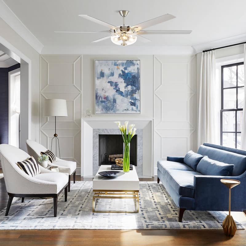 70-inch Brushed Nickel Modern Downrod Mount Large Ceiling Fan with Light and Remote