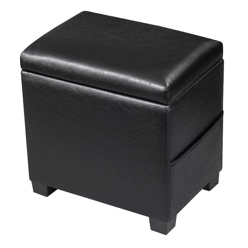 Adeco 16" W Upholstered Rectangle Storage Ottoman with Tray and Pocket