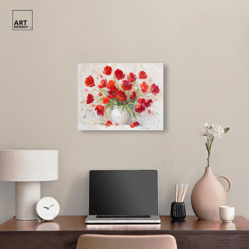 Red Blooms in a Vase Canvas by Art Remedy, Gallery Wrapped