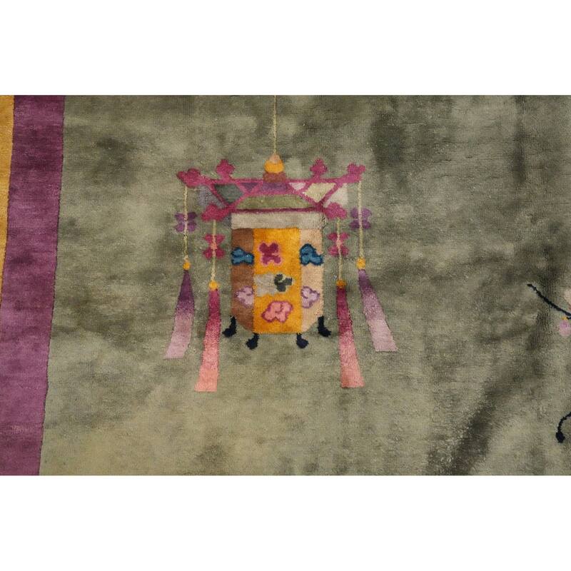 Hand Knotted Oriental 100% Wool Carpet Traditional Floral Green Art Deco Area Rug - 17' 0'' X 11' 11''