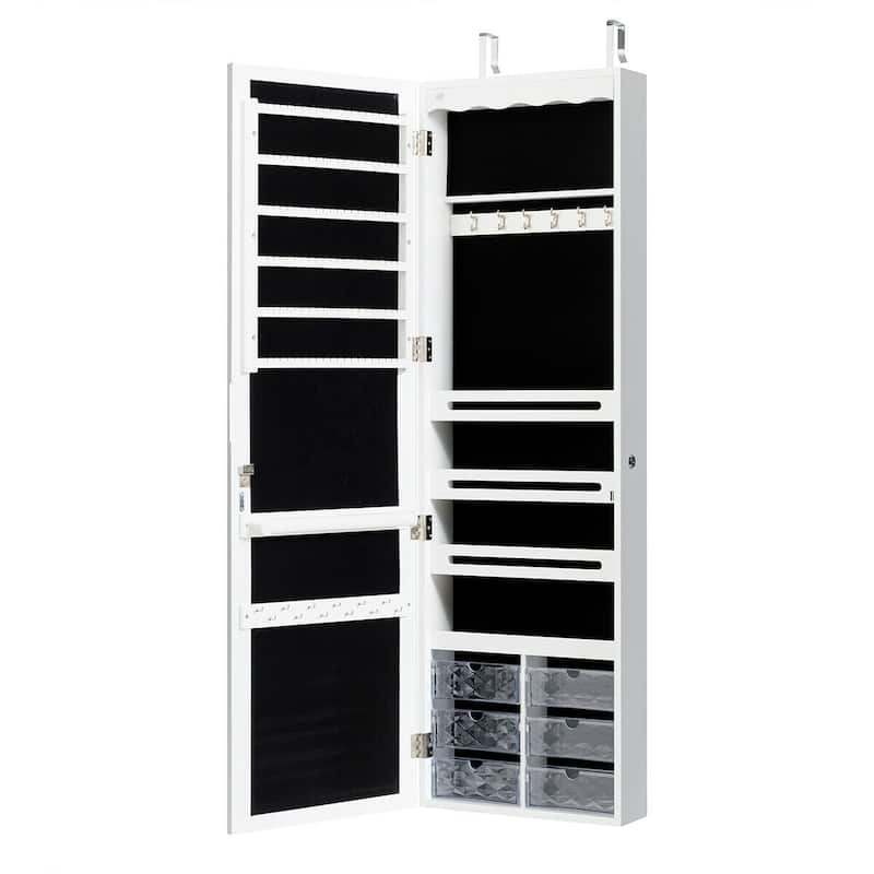 Gymax Wall Door Mounted Jewelry Cabinet Organizer LED Mirror White