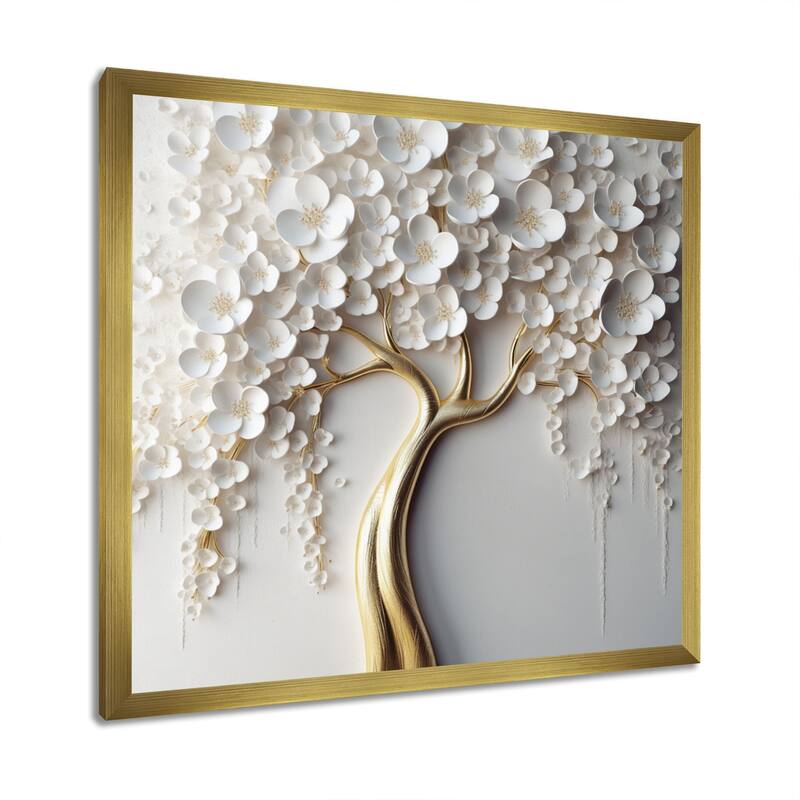 Designart "White Orchid Tree Garden Of Branches Vii" Tree Floral Framed Canvas Print