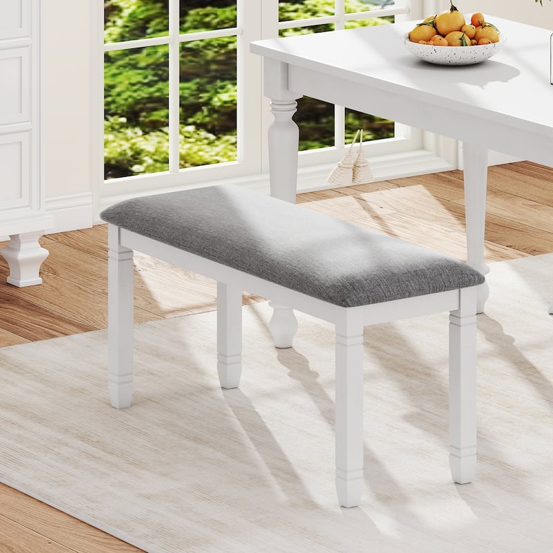 Grey Upholstered Bedroom Bench with Rubber Wood Legs and Padded Seat for Entryway or End of Bed - 40.5" x 16" x 20"