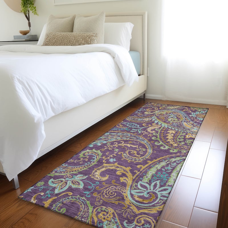 Machine Washable Indoor/ Outdoor Paisley Chantille Rug - Purple - 2'3" x 7'6"