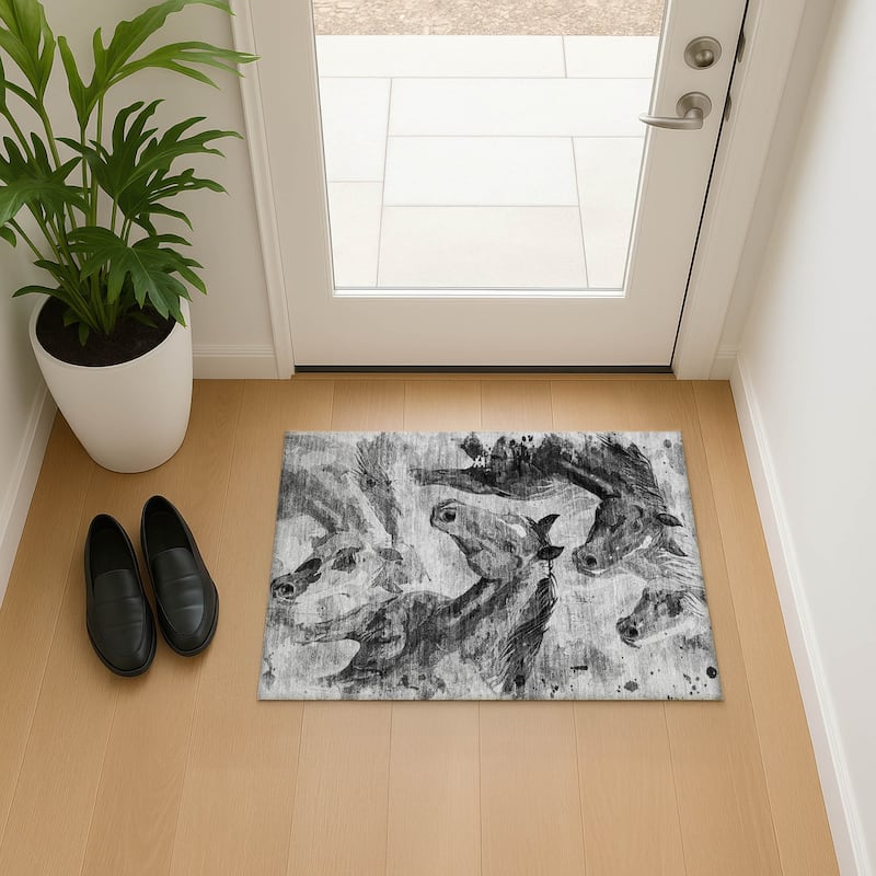 Premium Washable Super Soft Horses Mayfield Rug - Gray - 1'8" x 2'6"