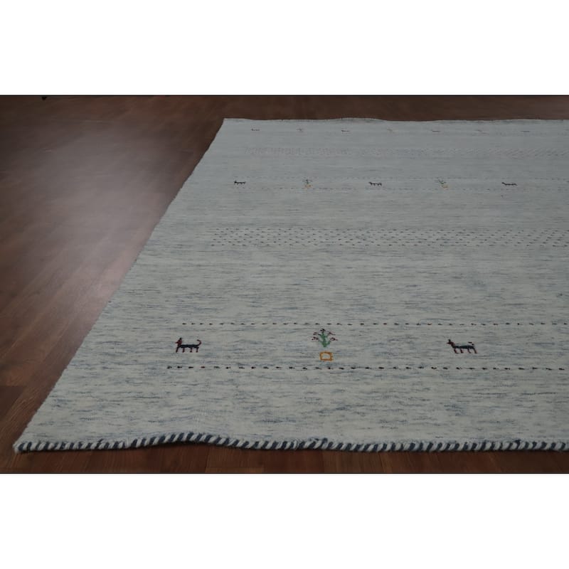 Hand Knotted Oriental 100% Wool Carpet Tribal Animal Pictorial Beige & Ivories Gabbeh Area Rug - 10' 0'' X 8' 3''