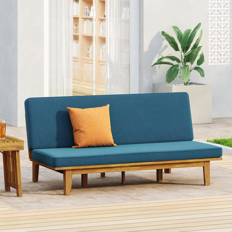 Jill Outdoor Acacia Wood Outdoor Convertible Daybed with Cushion by Christopher Knight Home