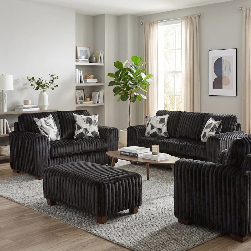 Roundhill Furniture Nolan 4-Piece Living Room Set, Sofa Loveseat Chair and Ottoman
