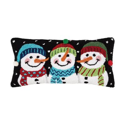 Snowman Trio Hooked Throw Pillow