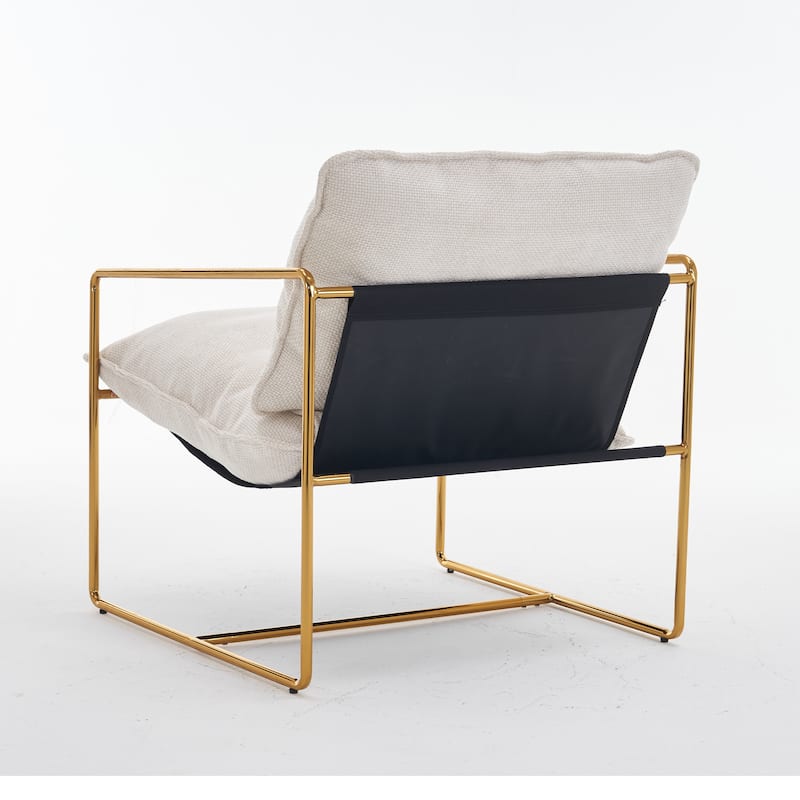 Woven Velvet Armchairs (2-Pack) Gold-Plated Metal Frame with Crushed Foam Cushions and Arm Pockets, 350lb Capacity