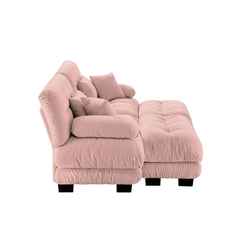 94.4" Loveseat Sofa Chenille Fabric Modular Sectional Couch with 2 Ottoman