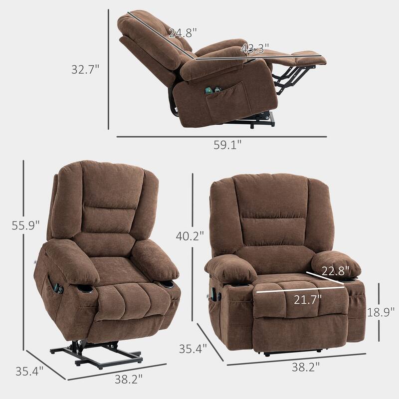 HOMCOM Power Lift Recliner Chair Sofa with Vibration Massage and Heat, Fabric Lift Chair for Elderly