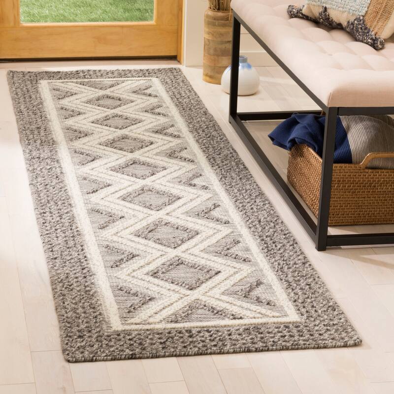 SAFAVIEH Handmade Vermont Shonna Wool Rug - 2'3" x 14' Runner - Grey/Ivory