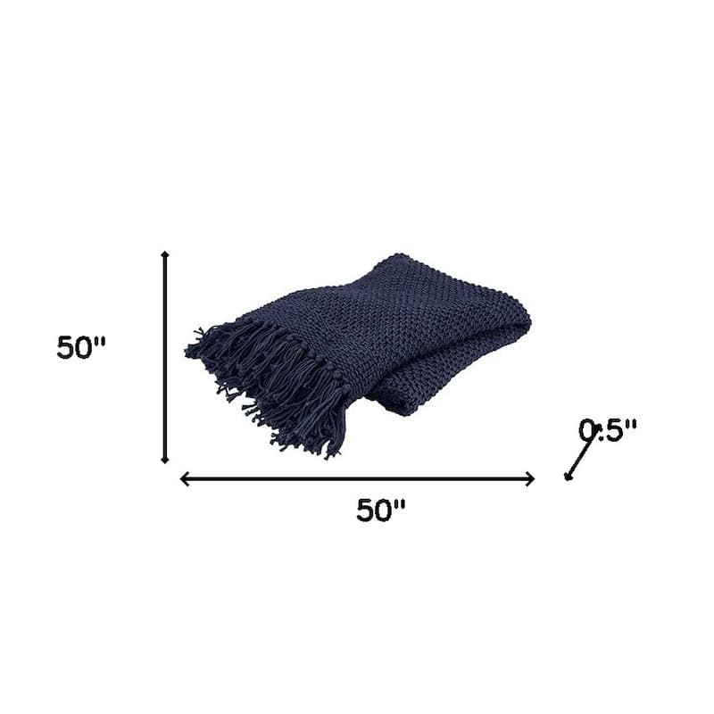 HomeRoots 50" X 50" Indigo Woven Cotton Throw Blanket