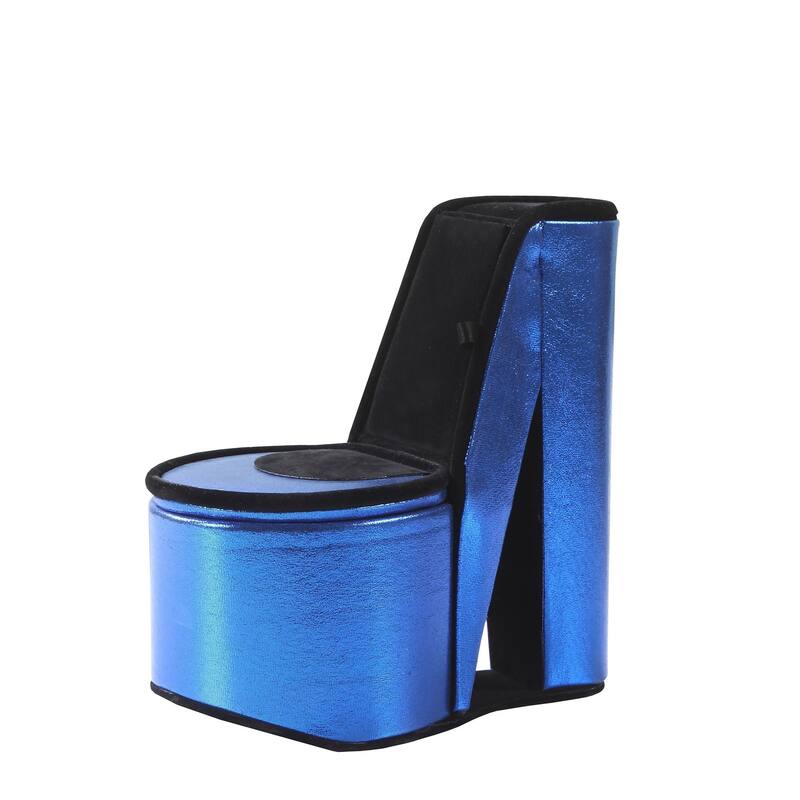 9" Blue And Black Glitter Velvet High Heel Jewelry Box