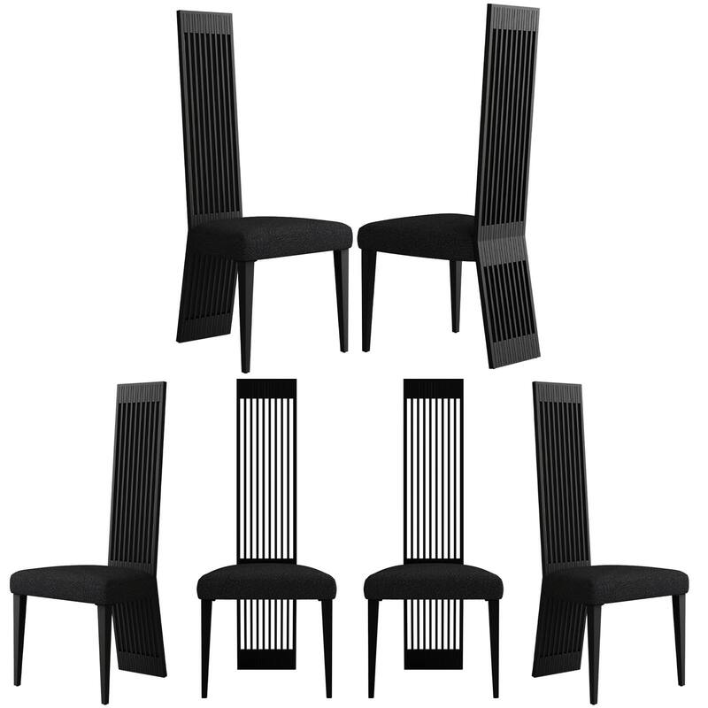 Modern Luxury Boucle Dining Chairs with High Back Design and Metal Legs - Matte Black - Set of 6