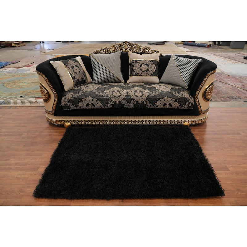 Hand Knotted Oriental 100% Wool Carpet Modern Contemporary Black Shaggy Area Rug - 5' 9'' X 3' 11''