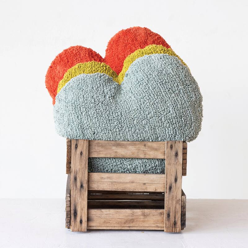 Cotton Tufted Heart Shaped Pillow, Multicolor, Set of 3