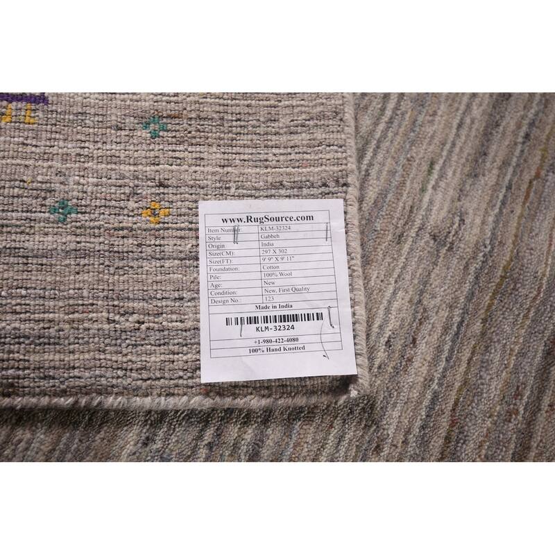 Striped Gabbeh Indian Square Rug Hand-Knotted Wool Carpet - 9'11"x 9'9"