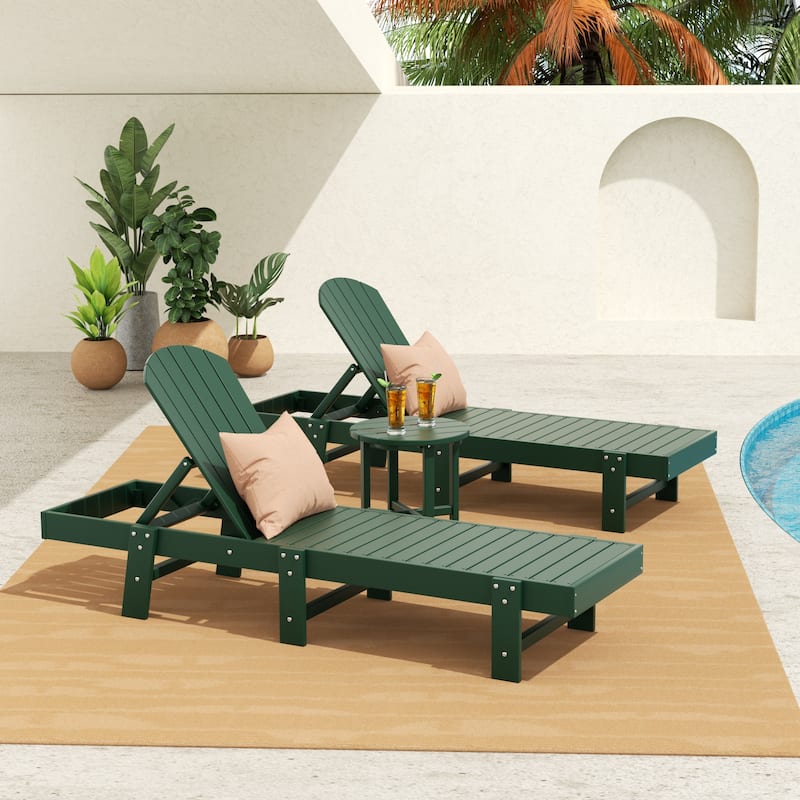 Altura Armless Poly Eco-Friendly All Weather Reclining Chaise Lounge with Side Table Set (3-Piece Set)