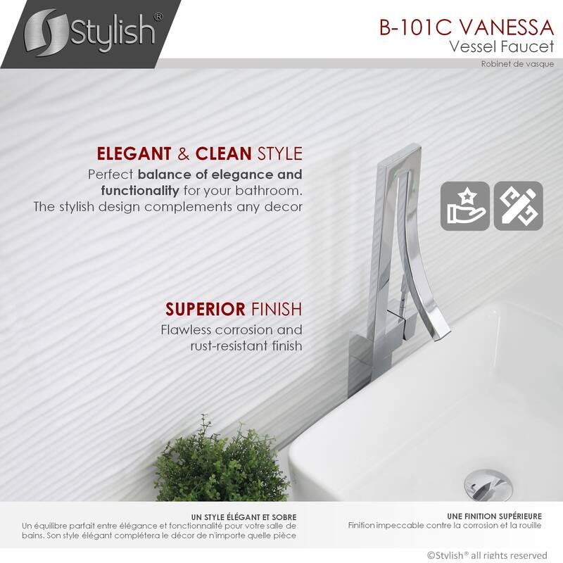 STYLISH Single Handle Bathroom Faucet for Single Hole Brass Vessel Mixer Tap - Faucet Height: 17 1/2" | Spout Height: 8"