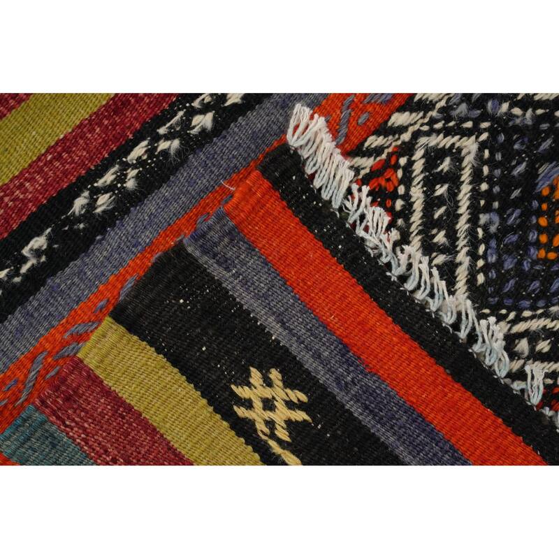 Hand Woven Oriental 100% Wool Carpet Southwestern Tribal Multi-Colored Kilim Area Rug - 8' 8'' X 5' 10''