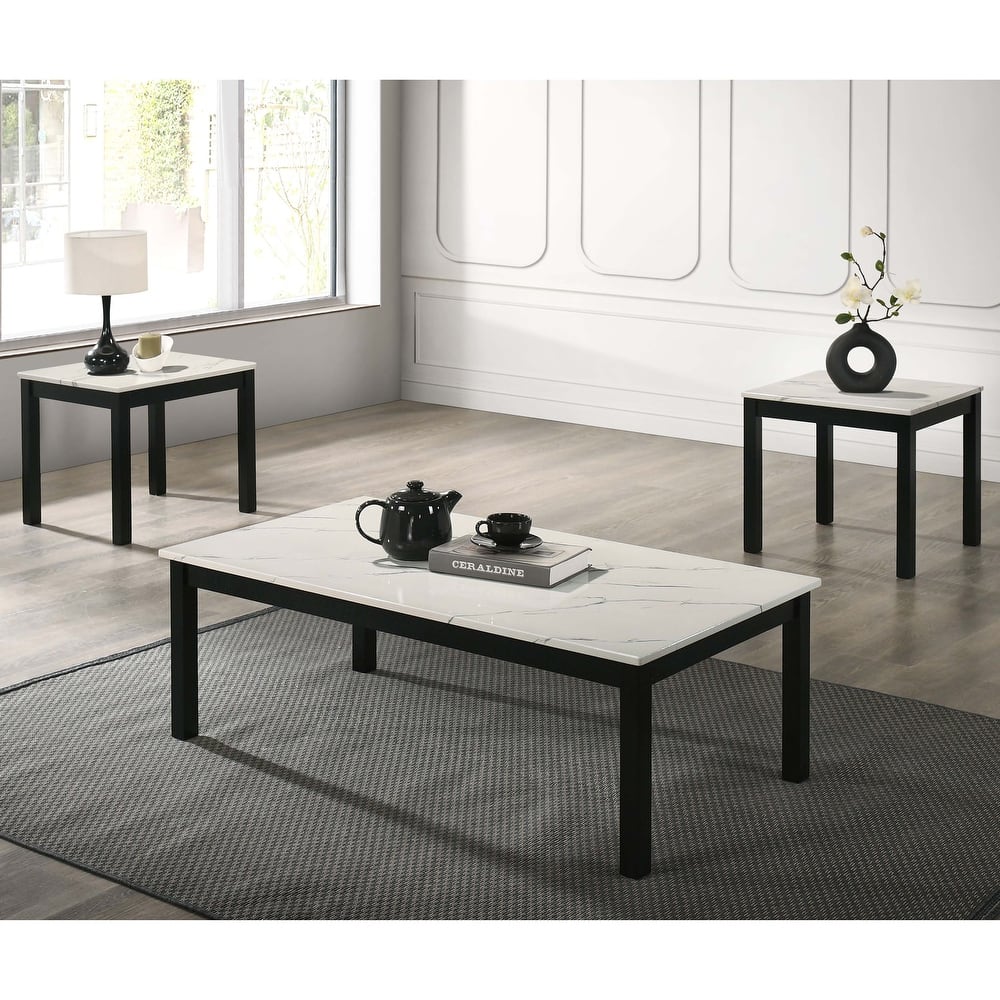 Furniture of America Sonnet Modern 3-Piece Wood Coffee Table Set with 2 End Tables