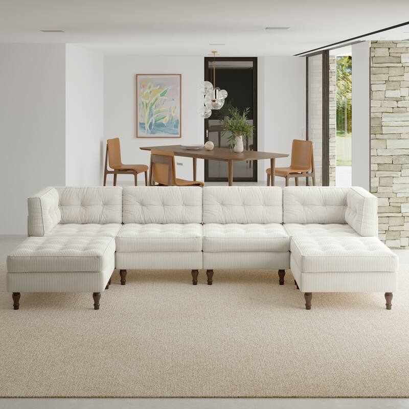 Oversized Modular Sectional Corduroy Fabric Tufted Sofa