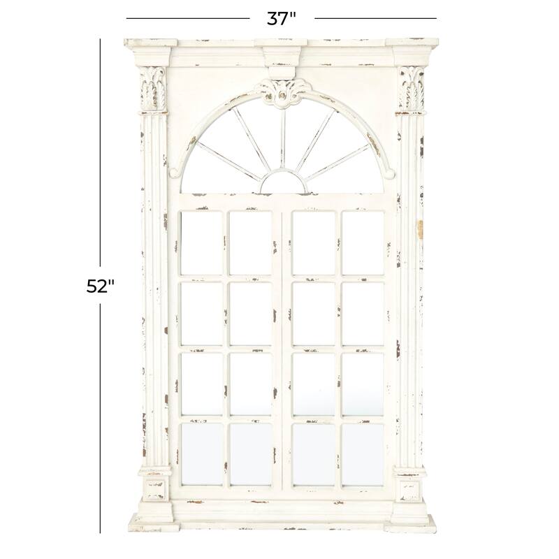 Wood Window Pane Inspired Wall Mirror with Arched Top and Distressing - Cream - Roche River Decor - 3"Wx37"Lx52"H