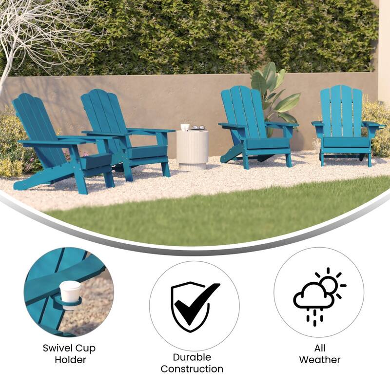 Set of 4 All-Weather Adirondack Chairs with Cupholders