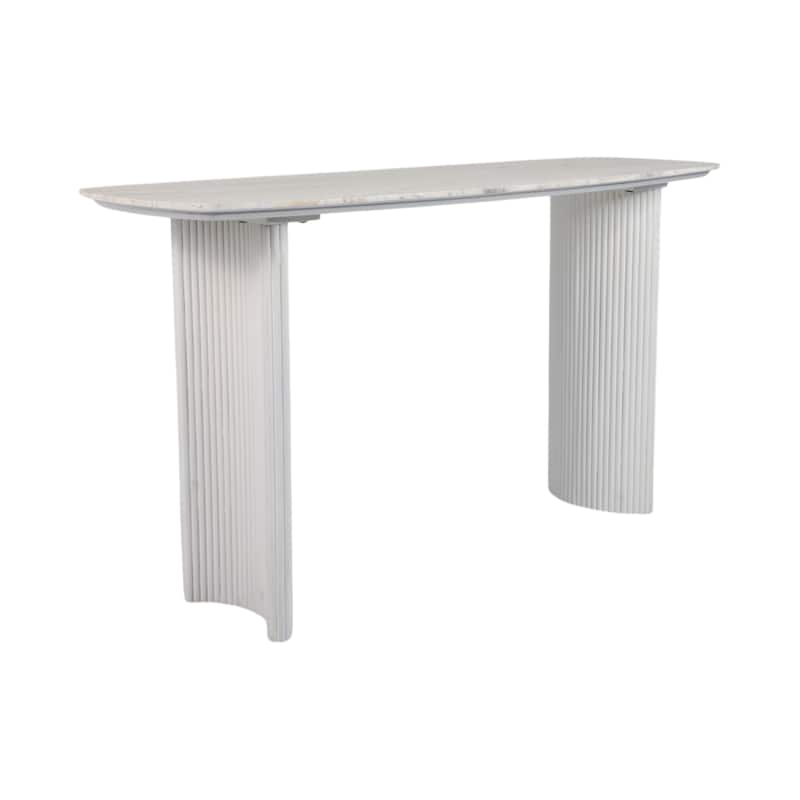 Wood Accent Table Fluted Base Curved Legs Modern Design Sculpted Frame