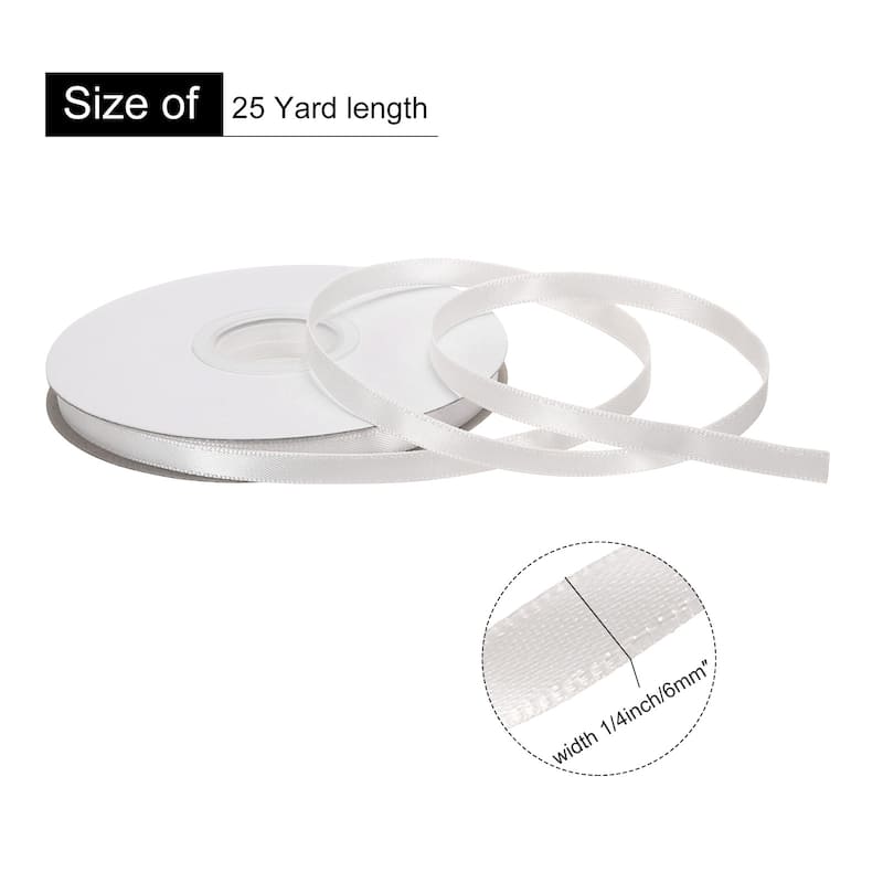 Double Faced Solid Satin Ribbon Polyester Fabric Roll for Gift Party - Cream White - 1/4" x 25 Yard