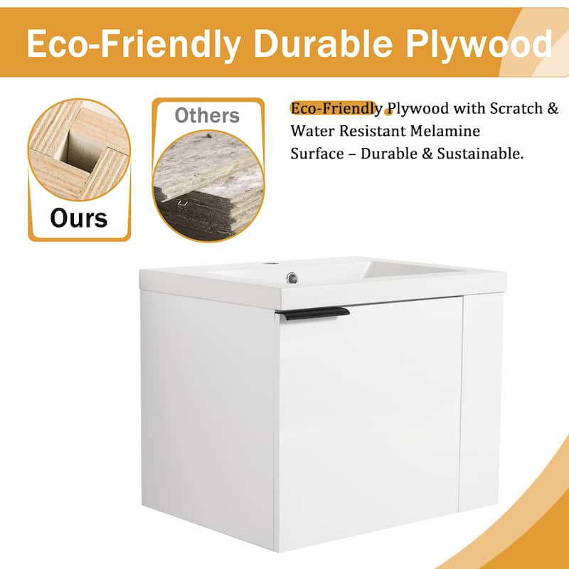 Malwee 24" Floating Bathroom Vanity,Wall Mounted Bathroom Vanity with Sink and Side Shelf