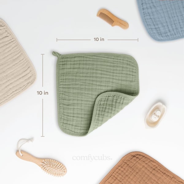 dimension image slide 5 of 18, Muslin Baby Washcloths, Soft 10"x10" Cotton by Comfy Cubs