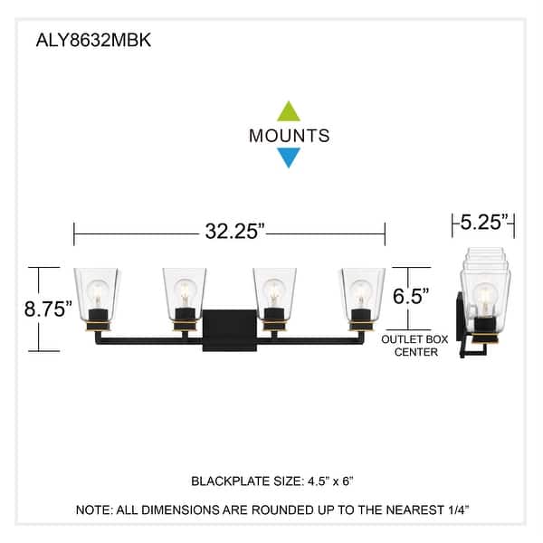 Almany 4-Light Matte Black Bath Light