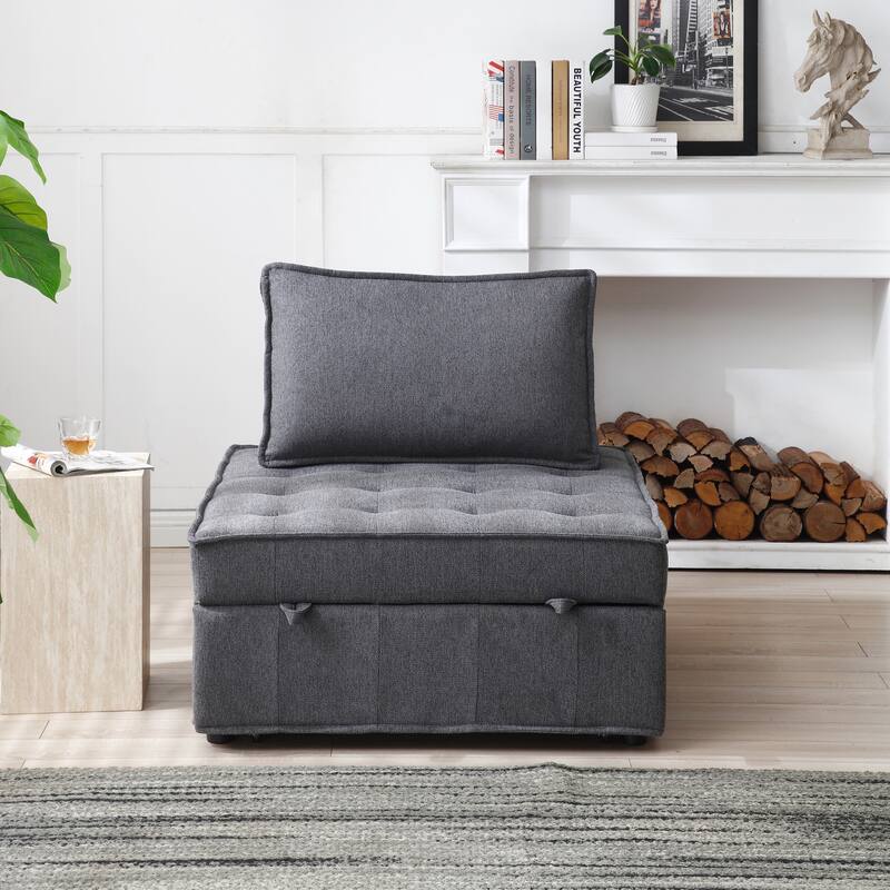 Multipurpose Linen Fabric Ottoman Lazy Sofa Pulling Out Sofa Bed