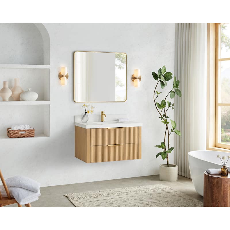 Barcelona Floating Bath Vanity with Quartz Stone Top without Mirror
