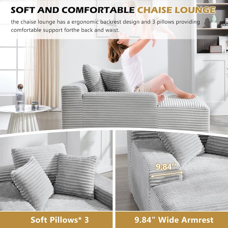 Deep Seat Chaise Lounge Chair, Wide Armrest Sleeper Sofa with Three Soft Pillows, Convertible Boneless Sofa Bed Daybed