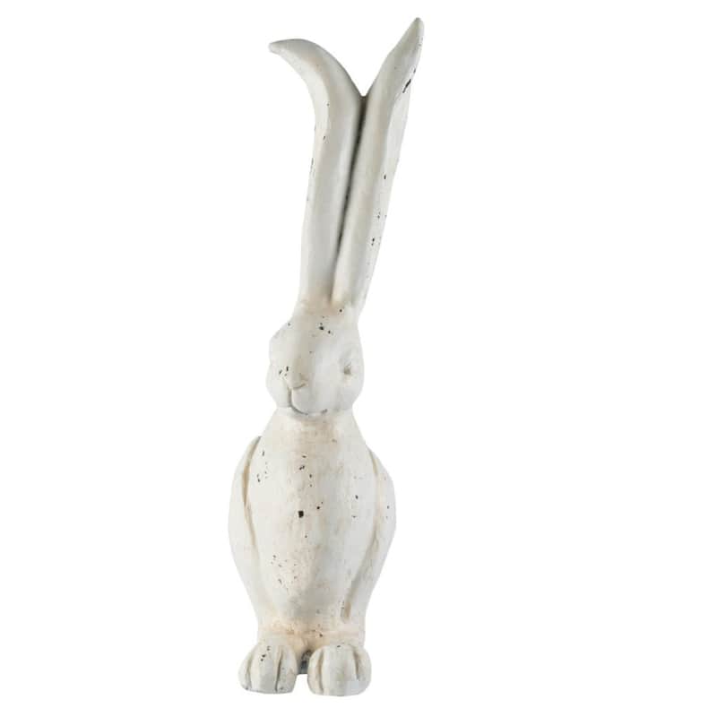 18.5" Cream White Distressed Vintage Style Small Rabbit Figurine