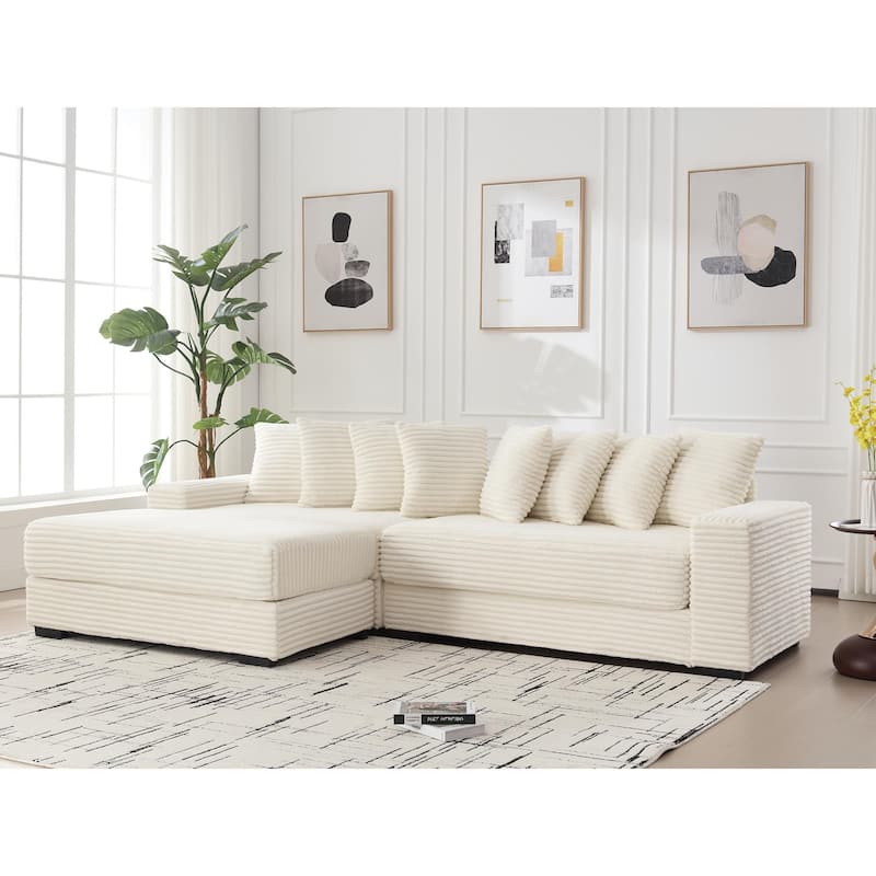 111" Corduroy L-Shaped Sectional Sofa (Left Chaise, 8 Pillows)