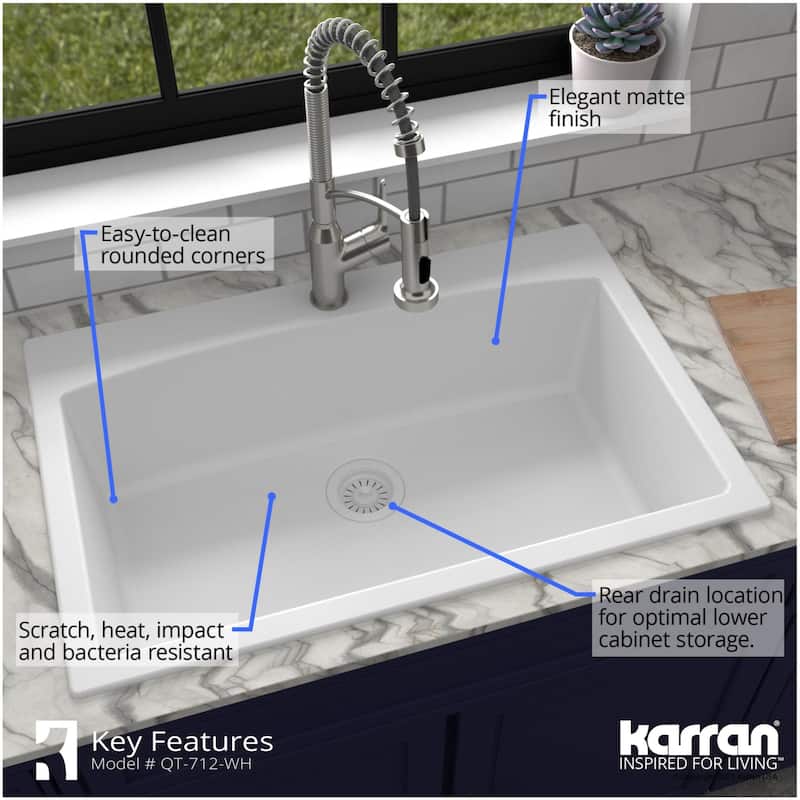 Karran USA QT-712-PK1 Quartz QT 33" Drop In Single Basin Quartz