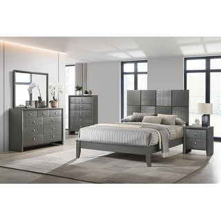 Sim 3 Piece Gunmetal Gray Panel Bedroom Set - Bed Bath & Beyond - 40154110