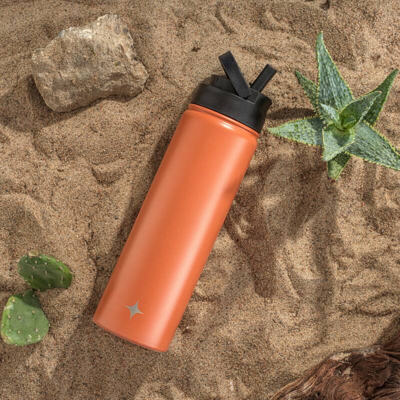 JoyJolt Triple Insulated Stainless Steel Water Bottle with Flip Lid & Sport Straw Lid - 22 oz