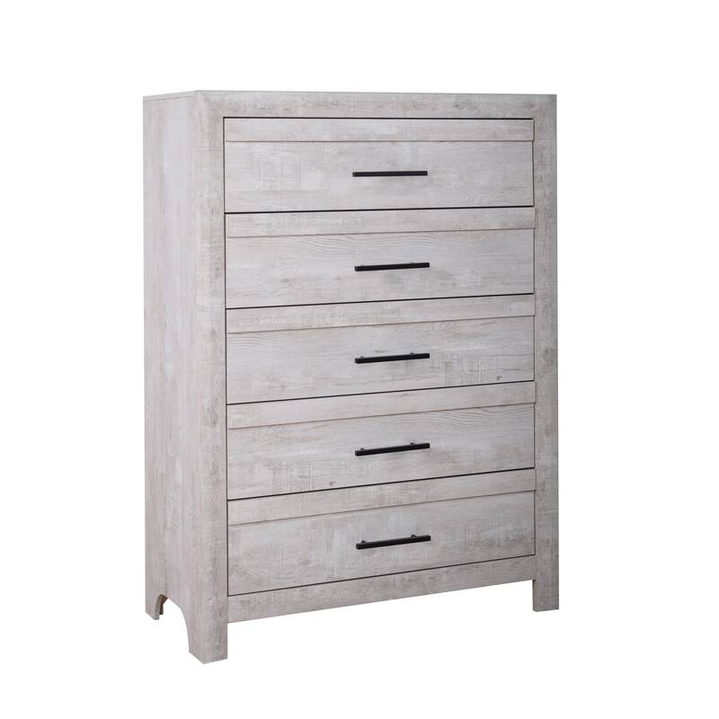 Bisca Tall Dresser Chest, 5 Drawer, Black Metal Handles, Light Gray