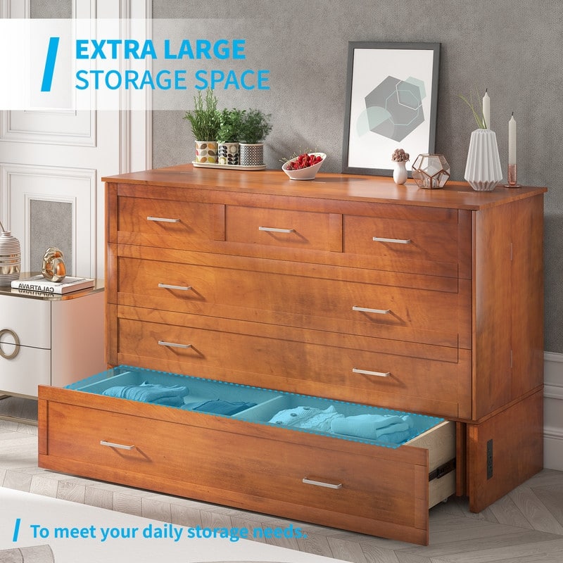 Mixoy Queen Murphy Bed Cabinet Bed Chest with Mattress,Drawers,USB Charging Station