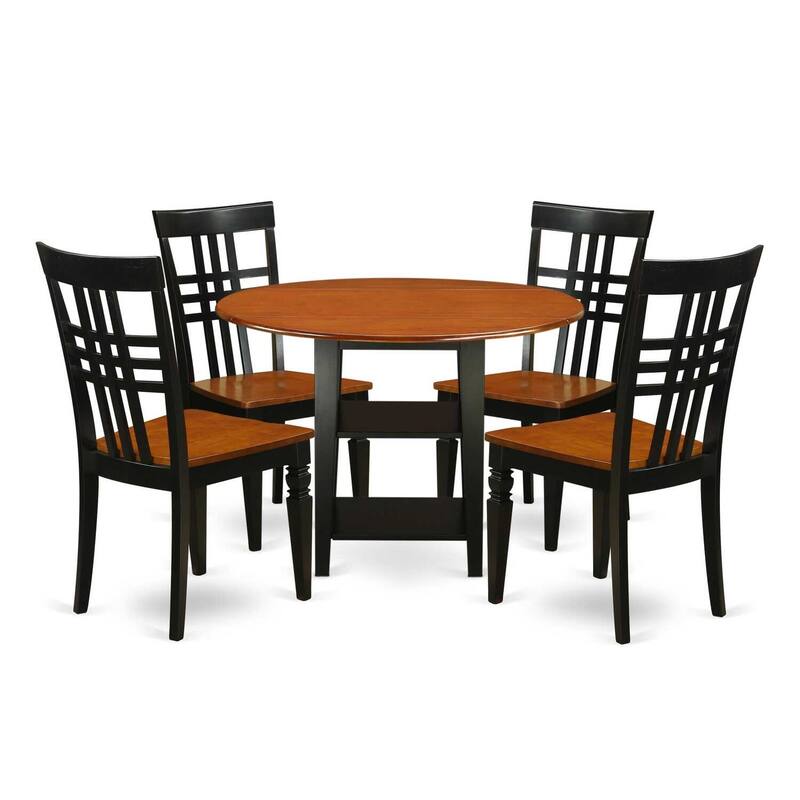 HomeStock 5-Pc Black and Cherry Finish Solid Wood Top - Round Dining Room Set - Seats-4